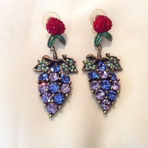 Bunch of Grapes Vintage Earrings: colorful crystal clusters; pierced ears; EUC